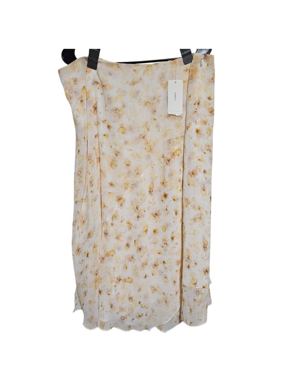 Vince Maxi Skirt Womens Size Medium Cream Yellow Floral Asymmetrical Side Zip